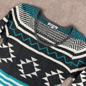 Stilletto's Sweater Dress Womens Large Black Blue Aztec Southwestern Scoop Neck